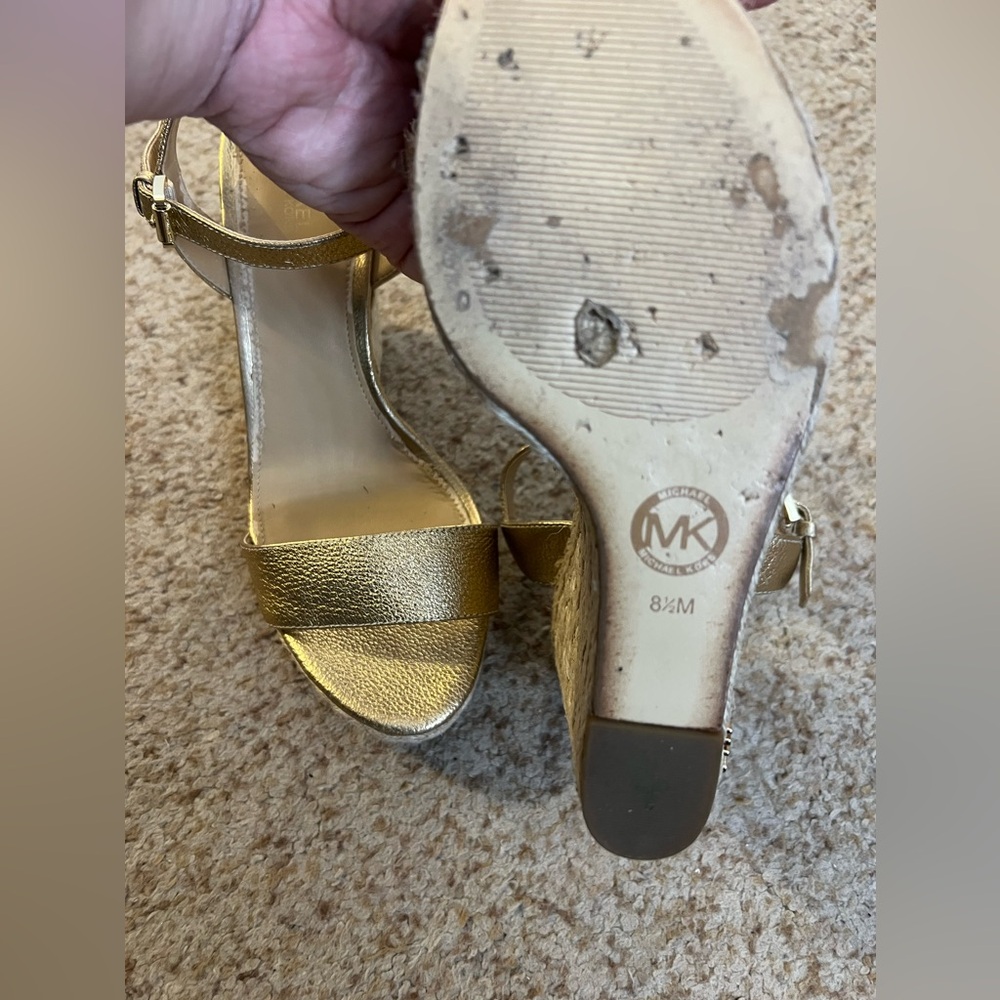 Michael Kors Jill Gold Espadrille Wedge Sandals - Picture 5 of 12